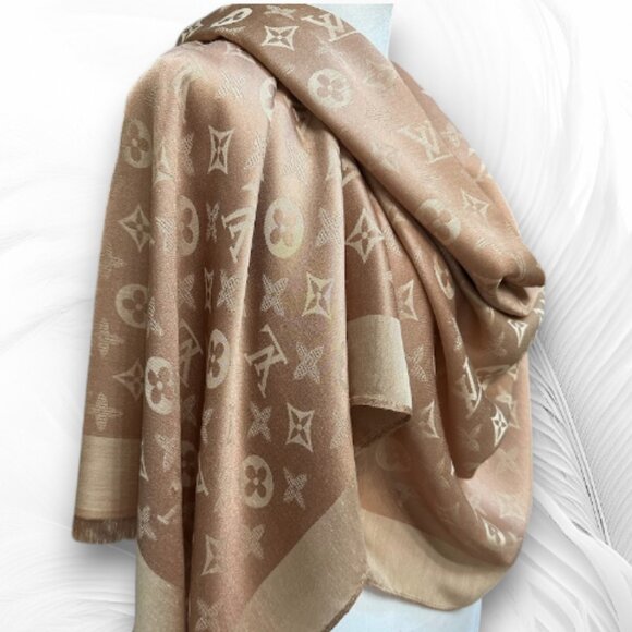 Women’s Beige Satin Shawl Scarf With Fringe Edges Size: 75 x 27 inches - Picture 2 of 6